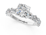 White gold Cushion Diamond Prong Setting with Side Stones on a Pave Band_154