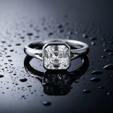 White gold Cushion Diamond Solitaire Ring with Bezel Setting and Classic Band_6