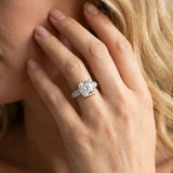 White gold Cushion Diamond Solitaire Ring with Prong Setting and Pavé Band_54