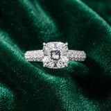 White gold Cushion Diamond Solitaire Ring with Prong Setting and Pavé Band_55