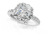 White gold Cushion Diamond Solitaire Ring with Shared Prong Pavé Band_55