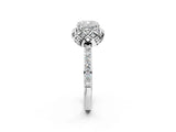 White gold Cushion Diamond Solitaire Ring with Shared Prong Pavé Band_56