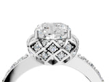 White gold Cushion Diamond Solitaire Ring with Shared Prong Pavé Band_58