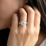 White gold Cushion Diamond Solitaire Ring with Shared Prong Round Side Stones_14