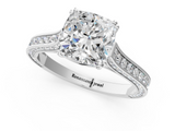 White gold Cushion Diamond Solitaire with Pave Band and Six-Prong Setting_53