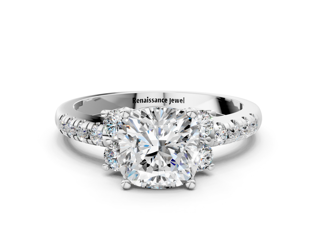 White gold Cushion Diamond Three-Stone Pave Band with Four-Prong Setting_53