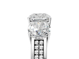 White gold Cushion Diamond Three-Stone Ring with Prong Setting and Textured Band_11