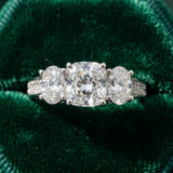White gold Cushion Diamond Three-Stone Ring with Prong Setting and Textured Band_21