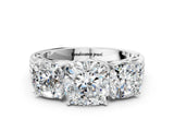 White gold Cushion Diamond Three-Stone Ring with Prong Setting and Textured Band_6
