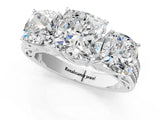 White gold Cushion Diamond Three-Stone Ring with Prong Setting and Textured Band_7