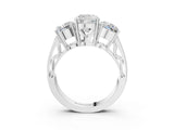 White gold Cushion Diamond Three-Stone Ring with Prong Setting and Textured Band_9