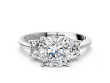 White gold Cushion Diamond Three-Stone Ring with Trapezoid Side Stones and Prong Setting_40