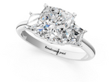 White gold Cushion Diamond Three-Stone Ring with Trapezoid Side Stones and Prong Setting_41