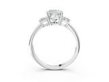 White gold Cushion Diamond Three-Stone Ring with Trapezoid Side Stones and Prong Setting_43