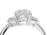 White gold Cushion Diamond Three-Stone Ring with Trapezoid Side Stones and Prong Setting_44
