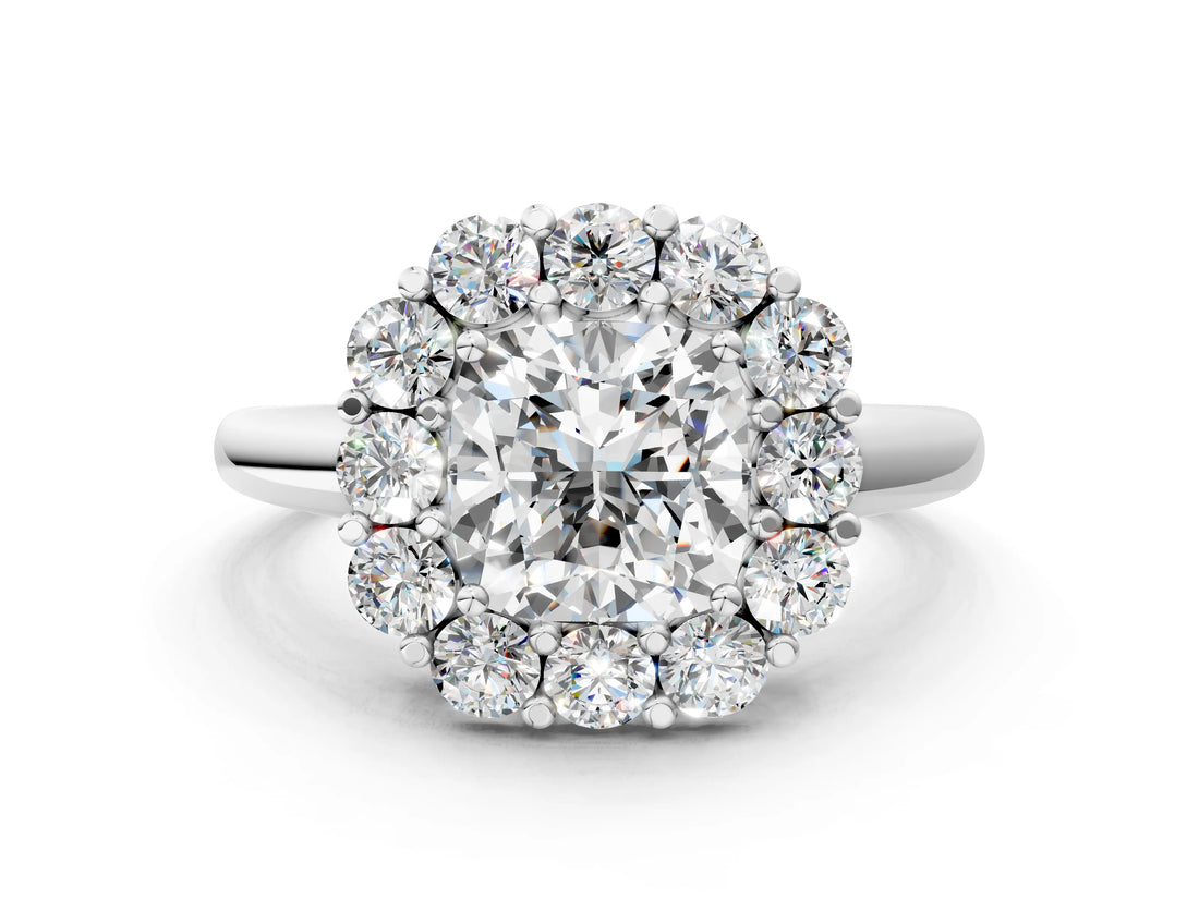 White gold Cushion Halo Cluster Diamond Engagement Ring with Prong Setting and Polished Band_39