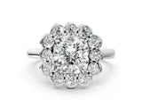 White gold Cushion Halo Cluster Diamond Engagement Ring with Solitaire Band and Prong Setting_48