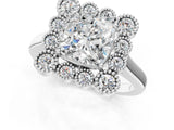White gold Cushion Halo Diamond Cluster Engagement Ring with Milgrain Bezel Setting and Solitaire Band_46