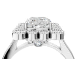White gold Cushion Halo Diamond Cluster Engagement Ring with Milgrain Bezel Setting and Solitaire Band_49