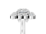 White gold Cushion Halo Diamond Cluster Engagement Ring with Milgrain Bezel Setting and Solitaire Band_50