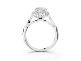 White gold Cushion Halo Diamond Engagement Ring with Filigree Band and Four-Prong Setting_84
