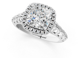 White gold Cushion Halo Diamond Engagement Ring with Intricate Filigree Band and Four-Prong Setting_38