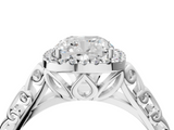 White gold Cushion Halo Diamond Engagement Ring with Intricate Filigree Band and Four-Prong Setting_41
