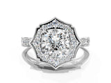 White gold Cushion Halo Diamond Engagement Ring with Milgrain Band and Four-Prong Setting_54