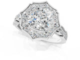 White gold Cushion Halo Diamond Engagement Ring with Milgrain Band and Four-Prong Setting_55