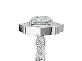 White gold Cushion Halo Diamond Engagement Ring with Milgrain Band and Four-Prong Setting_59