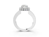 White gold Cushion Halo Diamond Engagement Ring with Milgrain Pave Band and Four-Prong Setting_41
