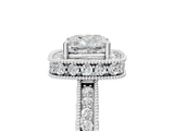White gold Cushion Halo Diamond Engagement Ring with Milgrain Pave Band and Four-Prong Setting_43