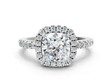White gold Cushion Halo Diamond Engagement Ring with Pavé Band and Four-Prong Setting_27