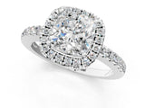 White gold Cushion Halo Diamond Engagement Ring with Pavé Band and Four-Prong Setting_28