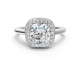 White gold Cushion Halo Diamond Engagement Ring with Solitaire Band and Four-Prong Setting_20