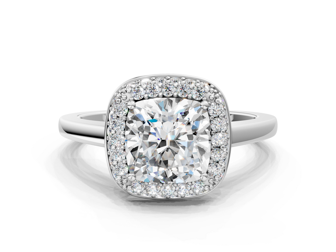 White gold Cushion Halo Diamond Engagement Ring with Solitaire Band and Four-Prong Setting_20