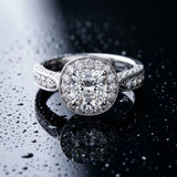 White gold Cushion Halo Diamond Engagement Ring with Split Shank Band and Four-Prong Setting_19