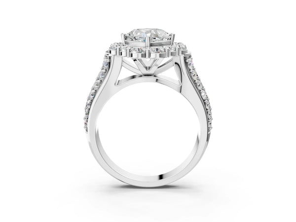 White gold Cushion Halo Diamond Engagement Ring with Split Shank and Prong Setting