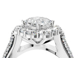 White gold Cushion Halo Diamond Engagement Ring with Split Shank and Prong Setting_69