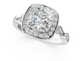 White gold Cushion Halo Diamond Engagement Ring with Twisted Band and Four-Prong Setting 1