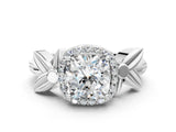 White gold Cushion Halo Diamond Floral Band with Four-Prong Setting_113