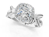 White gold Cushion Halo Diamond Floral Band with Four-Prong Setting_114