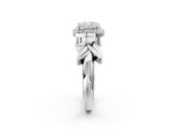 White gold Cushion Halo Diamond Floral Band with Four-Prong Setting_115