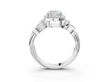 White gold Cushion Halo Diamond Floral Band with Four-Prong Setting_116