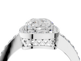 White gold Cushion Halo Diamond Pavé Band Ring with Prong Setting_23