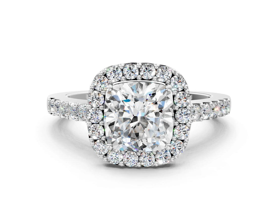 White gold Cushion Halo Diamond Pavé Solitaire Ring_45