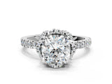 White gold Cushion Halo Diamond Pave Band Ring with Four-Prong Setting_15