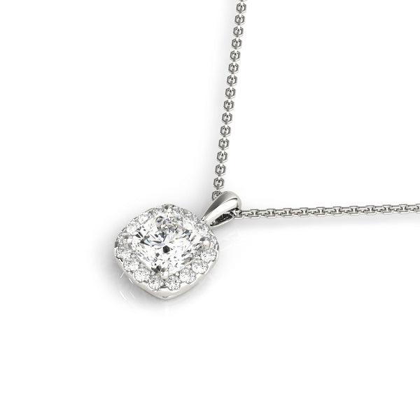 White gold Cushion Halo Diamond Pendant with Four-Prong Setting 1