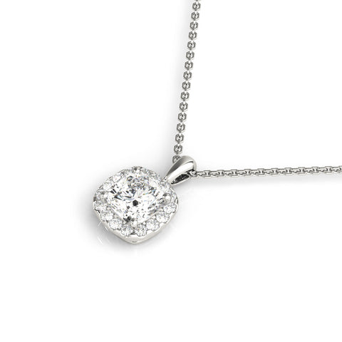 White gold Cushion Halo Diamond Pendant with Four-Prong Setting 1