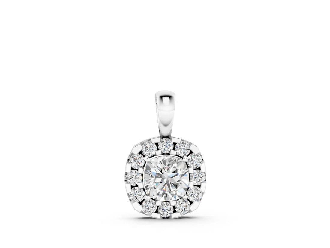White gold Cushion Halo Diamond Pendant with Four-Prong Setting_2